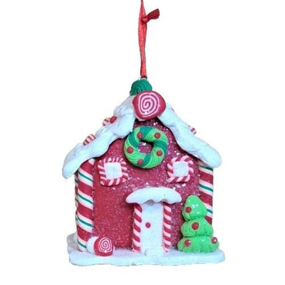 December Diamonds 05-05185 Red Gingerbread Cookie House 3"x2.5"x2" Christmas Orn